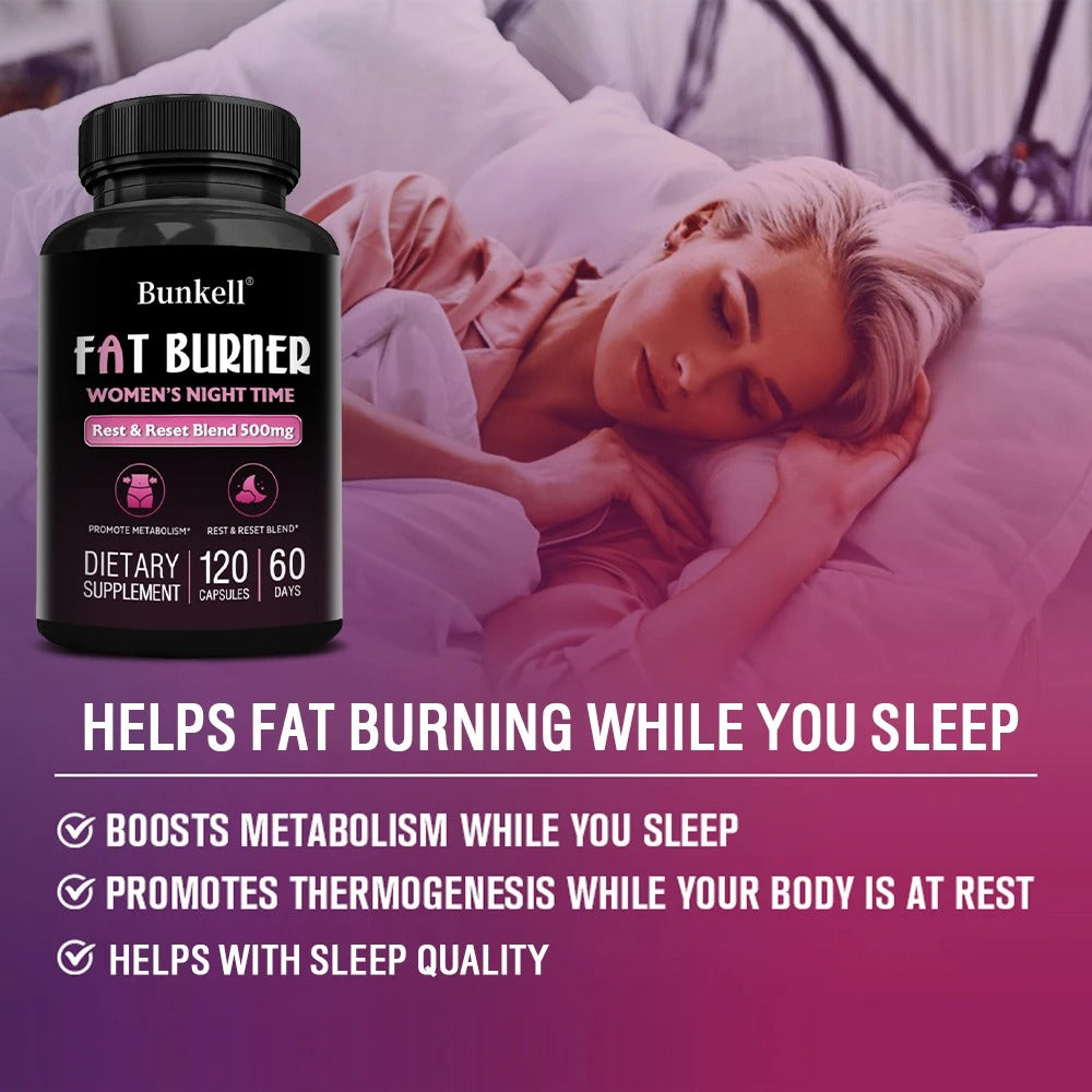 Nighttime Fat Burner, Sleep Supplement, Supports Metabolism, Muscle Growth, Detoxification, 120 Capsules