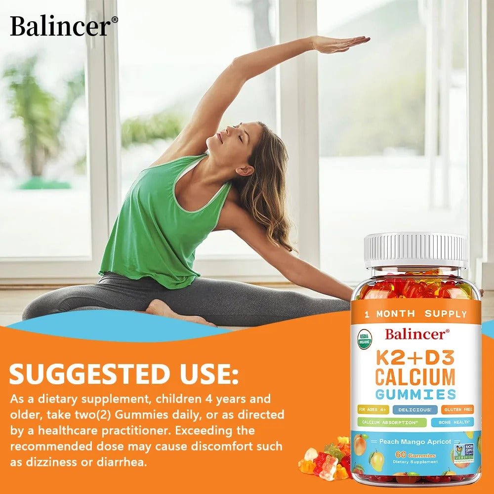 3-in-1 Gummies with Vitamins D, K2, and Calcium Supplements To Support Bone and Heart Health and Boost Immune Health