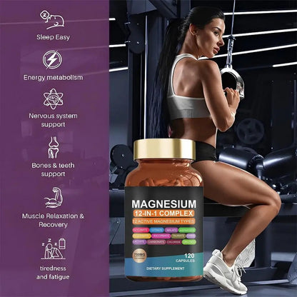 12-in-1 Magnesium Capsule For Bone, Muscle & Heart Health Supplement, Sleep Support,Muscle Relaxation,Stress & Anxiety Relief