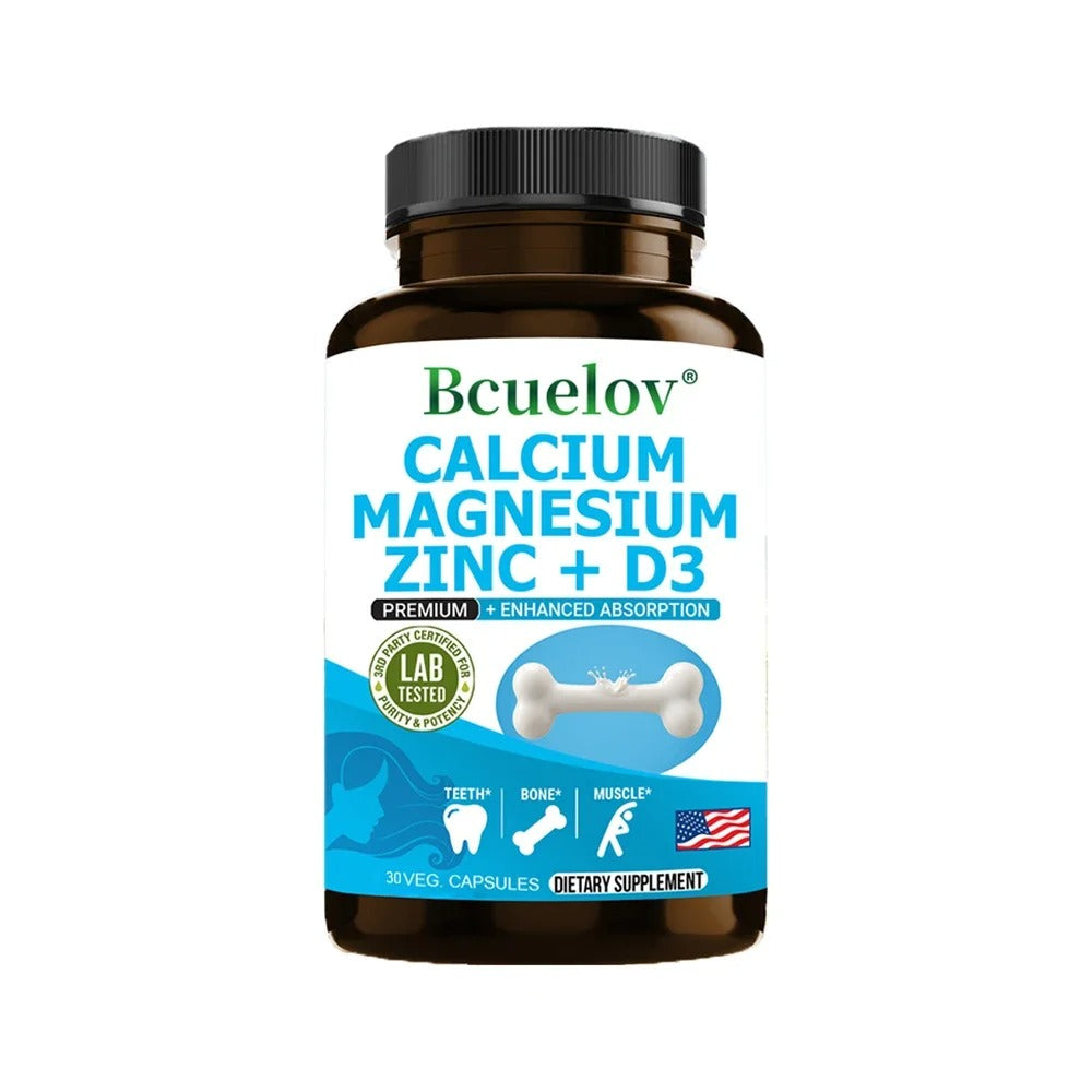 Bcuelov Calcium Magnesium Zinc & Vitamin D3 Capsules for Immune System, Bone, Nervous System Health Support Supplement Non-GMO