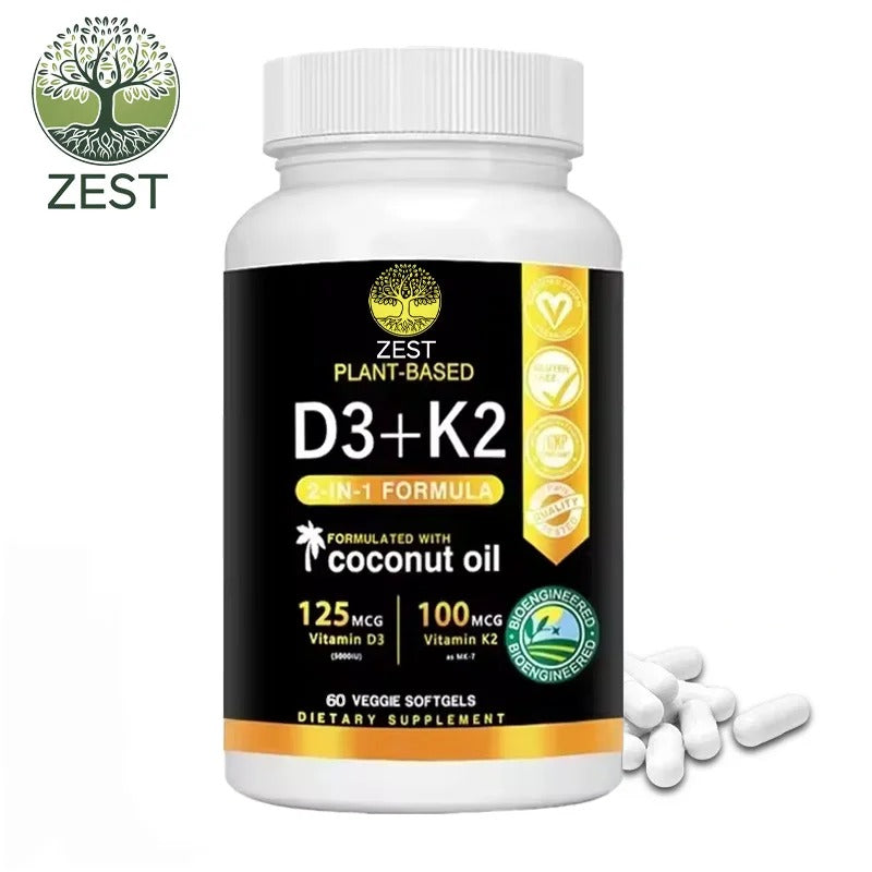 Vitamin D3+K2 Supplement 5000IU Vitamin D3 and K2 (MK-7) Capsules for Bone, Heart, Muscle, Immune SupportSupplements