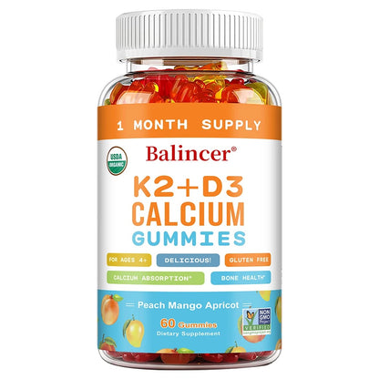 3-in-1 Gummies with Vitamins D, K2, and Calcium Supplements To Support Bone and Heart Health and Boost Immune Health