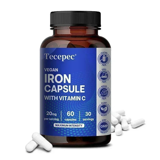 Iron and Vitamin C Supplement Capsules - Helps Boost Energy, Improve Focus, Enhance Immune Function, Antioxidant
