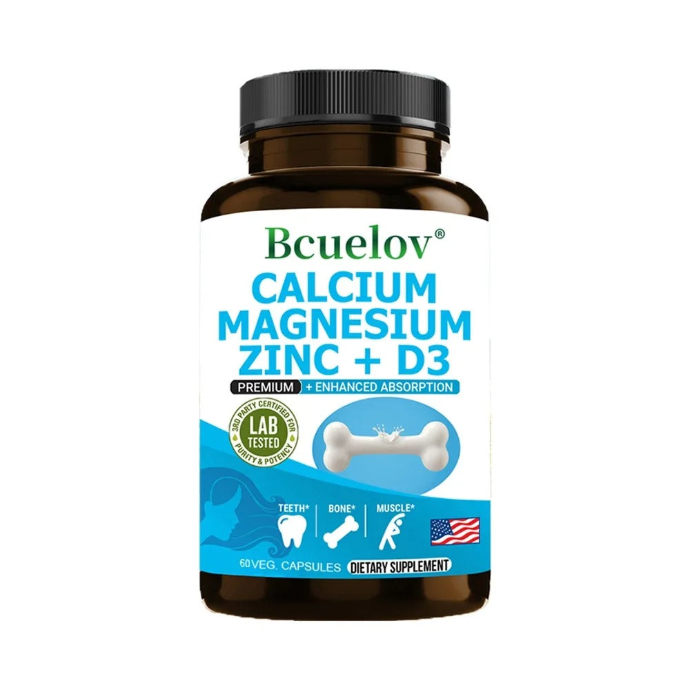 Bcuelov Calcium Magnesium Zinc & Vitamin D3 Capsules for Immune System, Bone, Nervous System Health Support Supplement Non-GMO