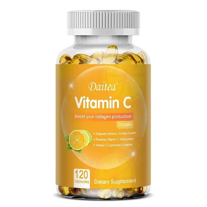 Vitamin C 2000 Mg, Promotes Collagen Production, Vitamin C Liposomal Dietary Supplement, Non-GMO and Gluten-Free Vegetarian