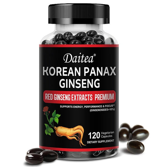 Daitea Organic Korean Red Ginseng Supplement - Energy, Muscle Mass, Endurance 30/60/120 Vegetarian Capsules
