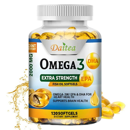 Omega 3 Fish Oil Supplement - 2000 Mg, Pure EPA DHA Omega 3 Supplements Nerves and Joints, for Women and Men 120 Capsules