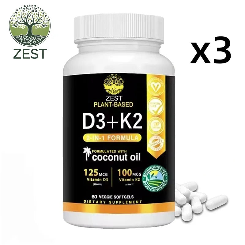 Vitamin D3+K2 Supplement 5000IU Vitamin D3 and K2 (MK-7) Capsules for Bone, Heart, Muscle, Immune SupportSupplements